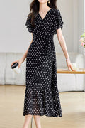 Women's Midi Dress | Polka-Dot V-Neck