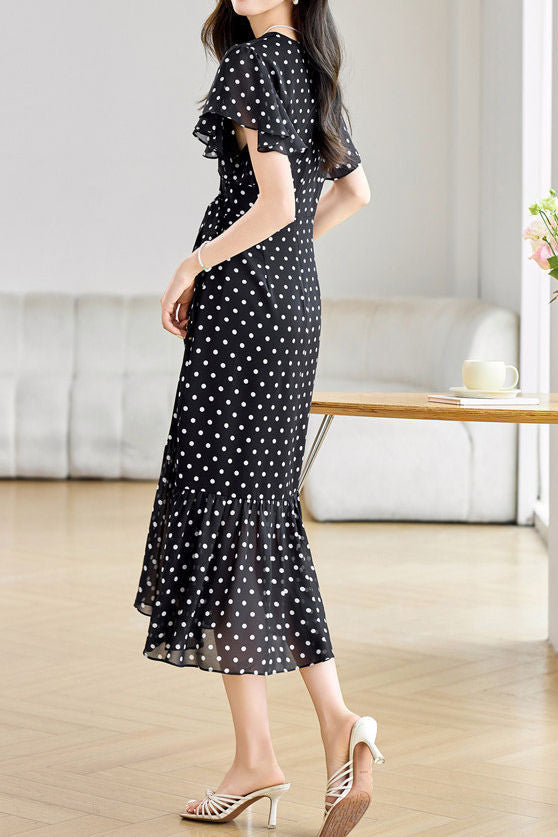 Women's Midi Dress | Polka-Dot V-Neck