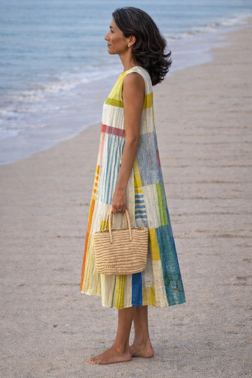 Women's Midi Dress | Printed Sleeveless Draped