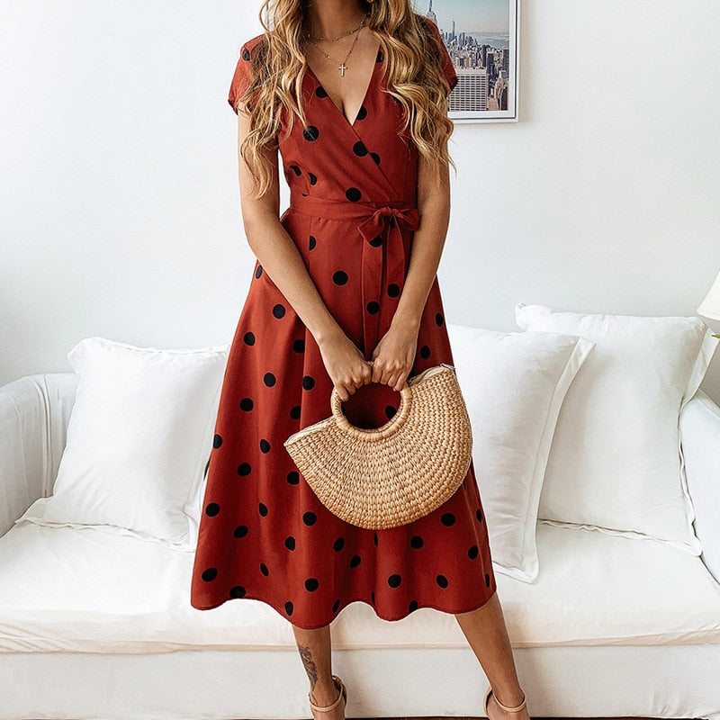 Women's Midi Dress | Printed V-Neck Summer