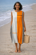 Women's Midi Dress | Striped Sleeveless Draped