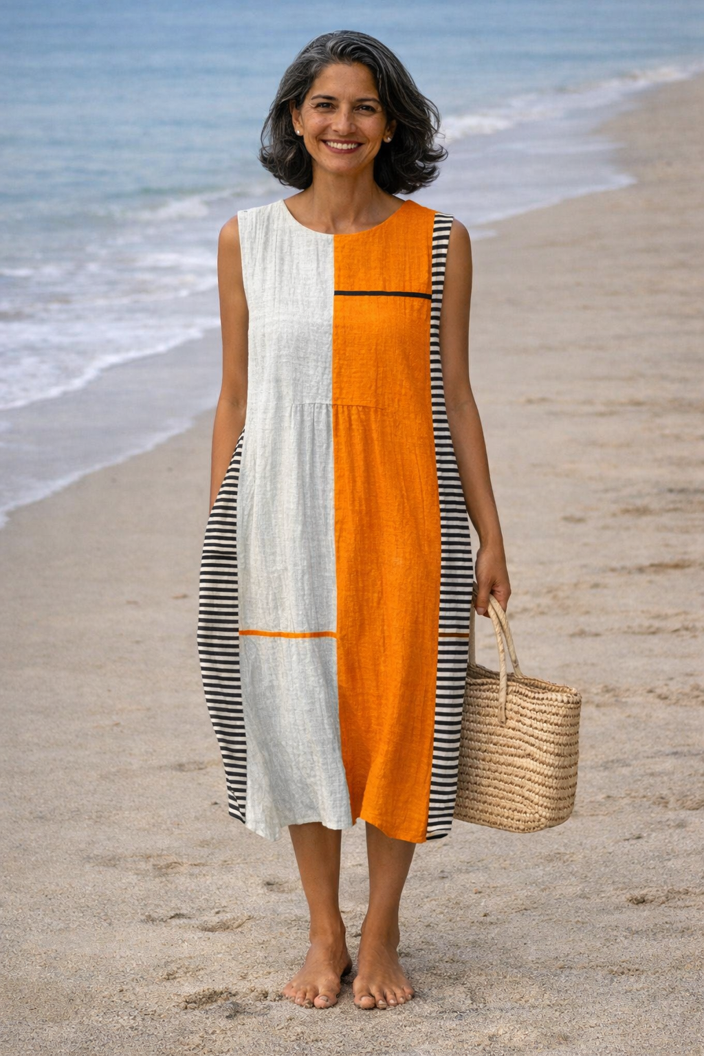 Women's Midi Dress | Striped Sleeveless Draped