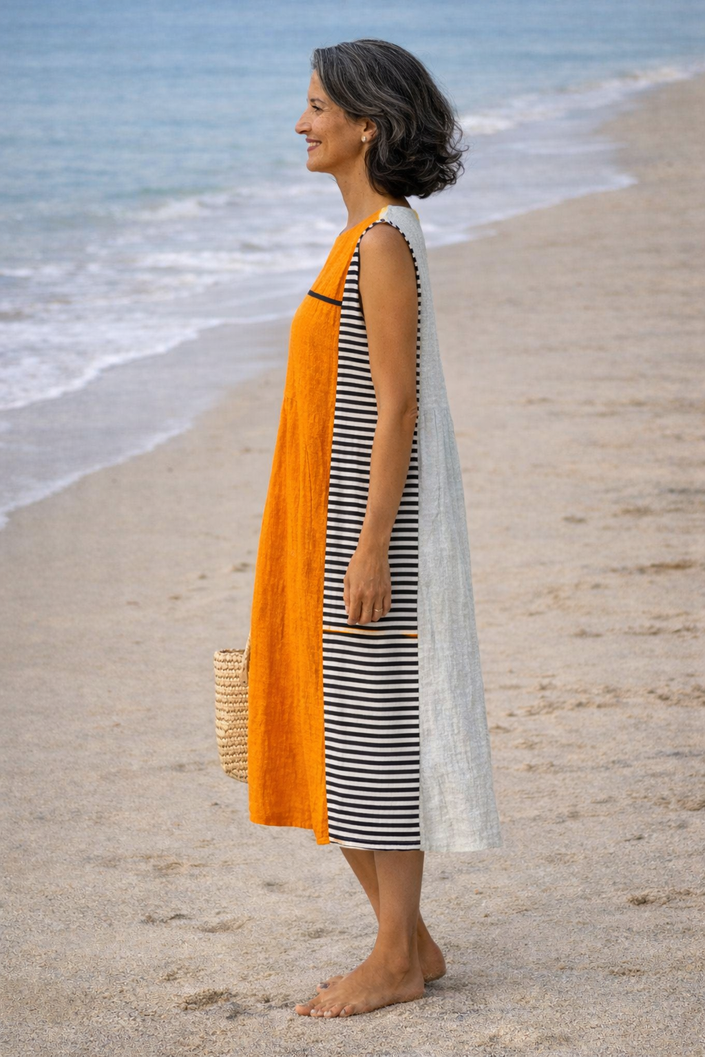 Women's Midi Dress | Striped Sleeveless Draped