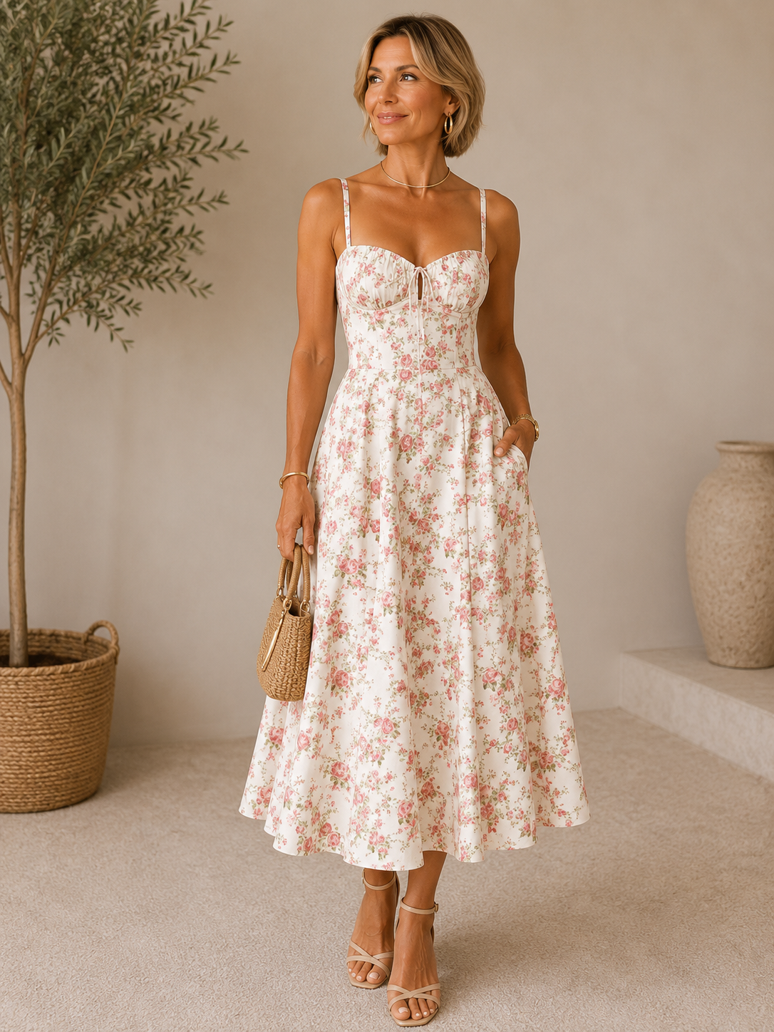 Women's Midi Dress | Tiered Floral Printed