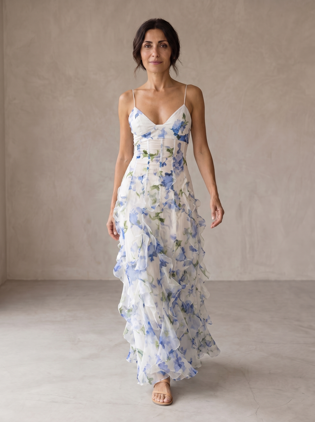 Women's Midi Dress | Tiered Floral Ruffled