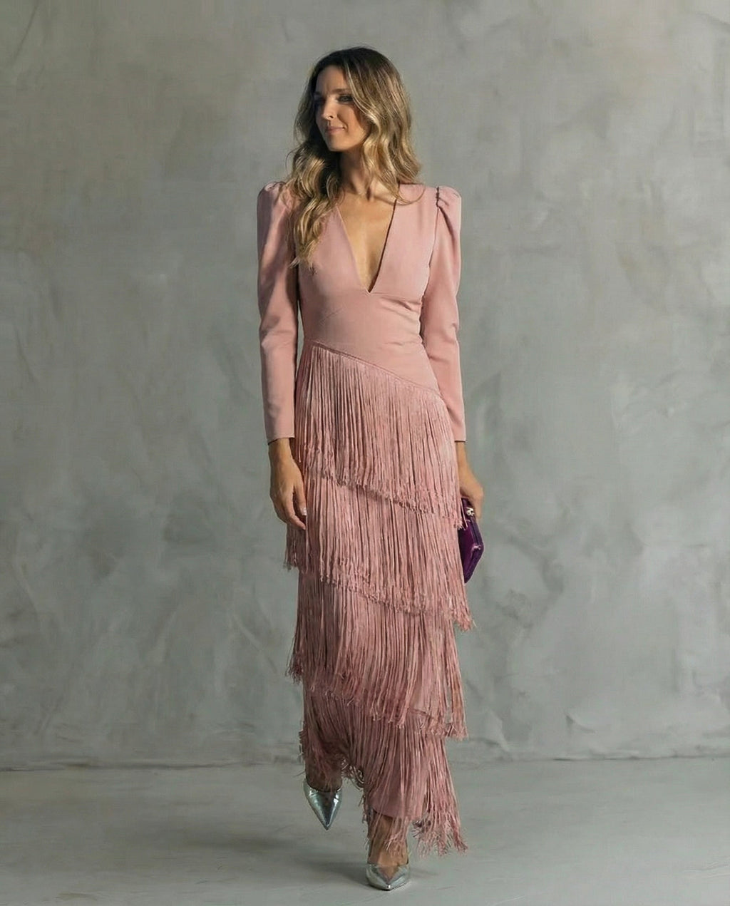 Women's Midi Dress | V-Neck Long-Sleeve