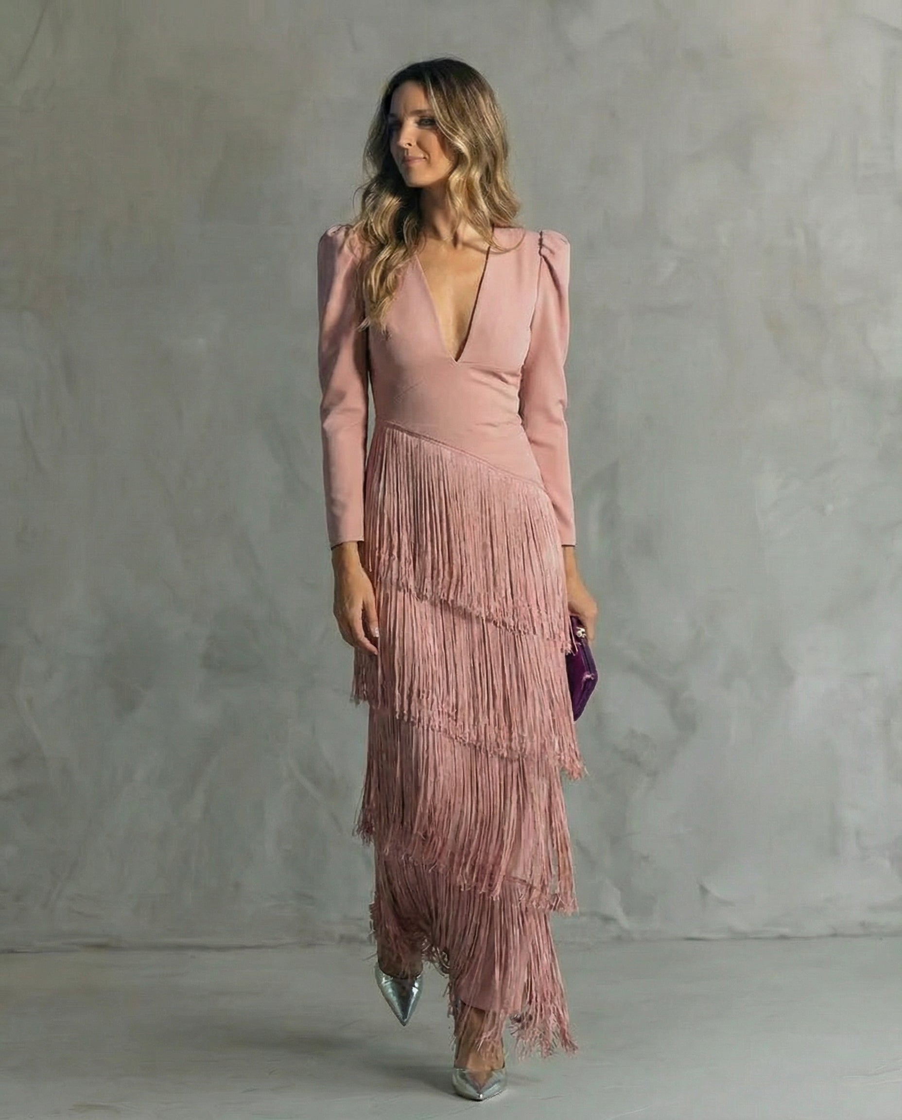 Women's Midi Dress | V-Neck Long-Sleeve