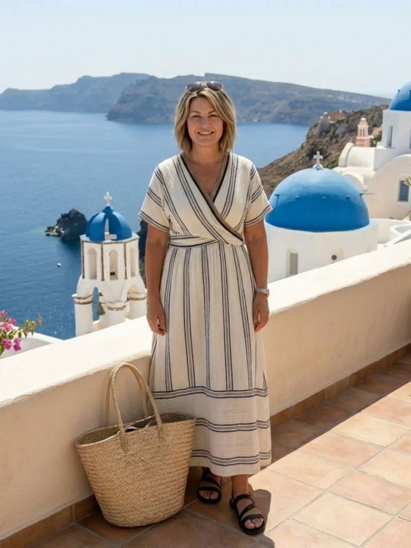 Women's Midi Dress | Wrap V-Neck Short-Sleeve