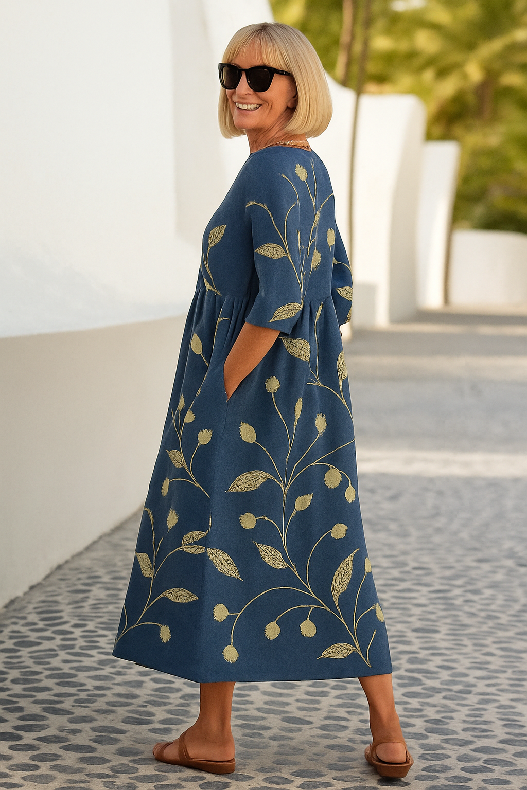 Women's Midi Sundress | 3/4-Sleeve Relaxed