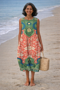 Women's Midi Sundress | Floral Sleeveless Draped
