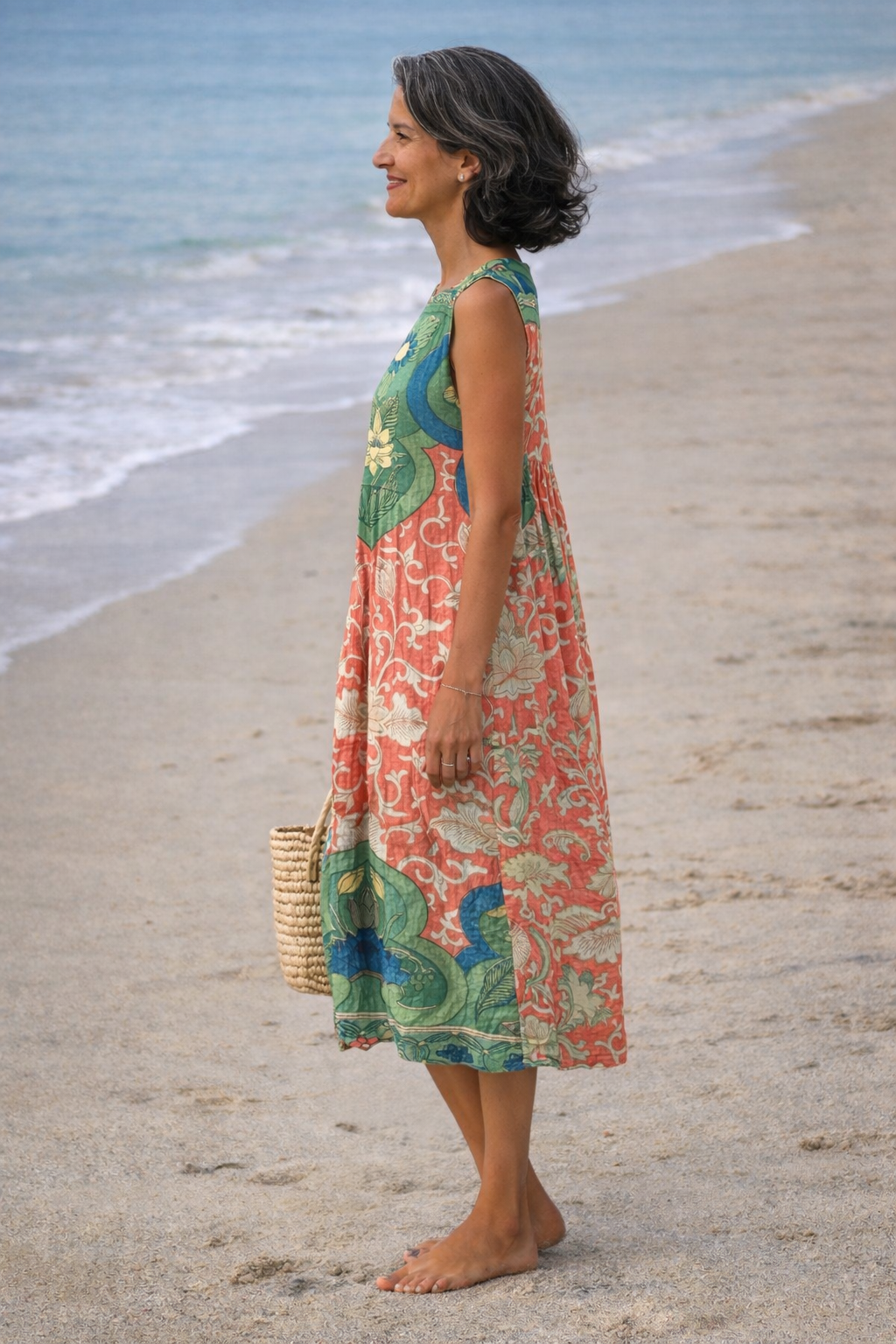 Women's Midi Sundress | Floral Sleeveless Draped