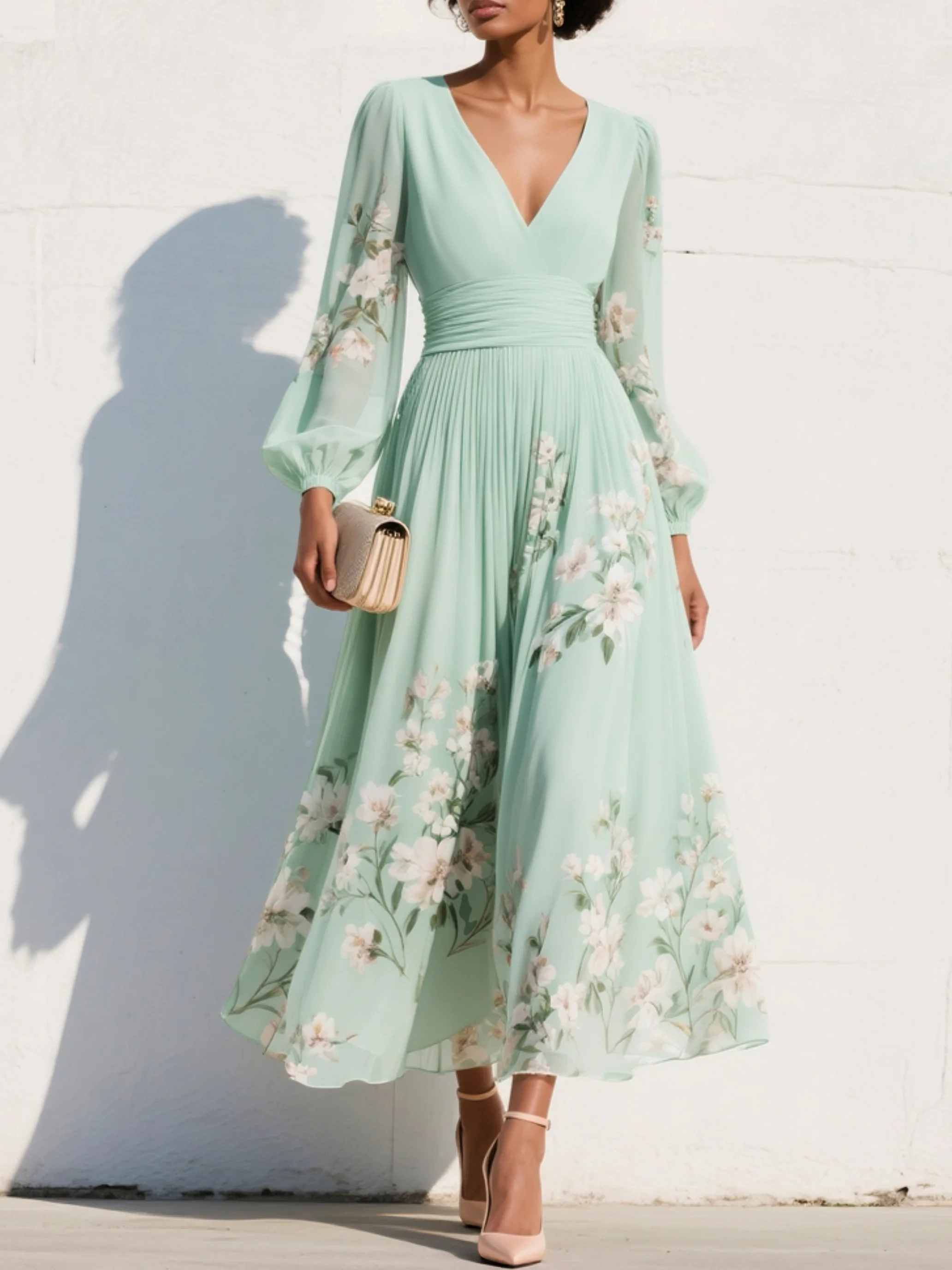 Women's Midi Sundress | Floral V-Neck