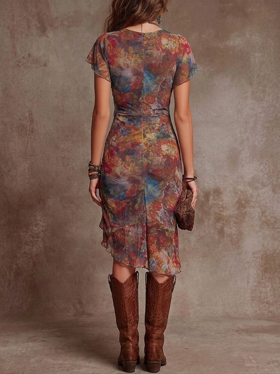 Women's Midi Sundress | Printed V-Neck