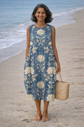Women's Midi Sundress | Sleeveless Draped Chambray