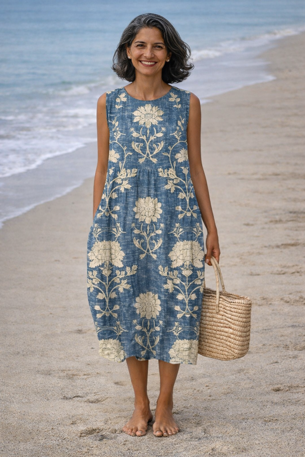 Women's Midi Sundress | Sleeveless Draped Chambray
