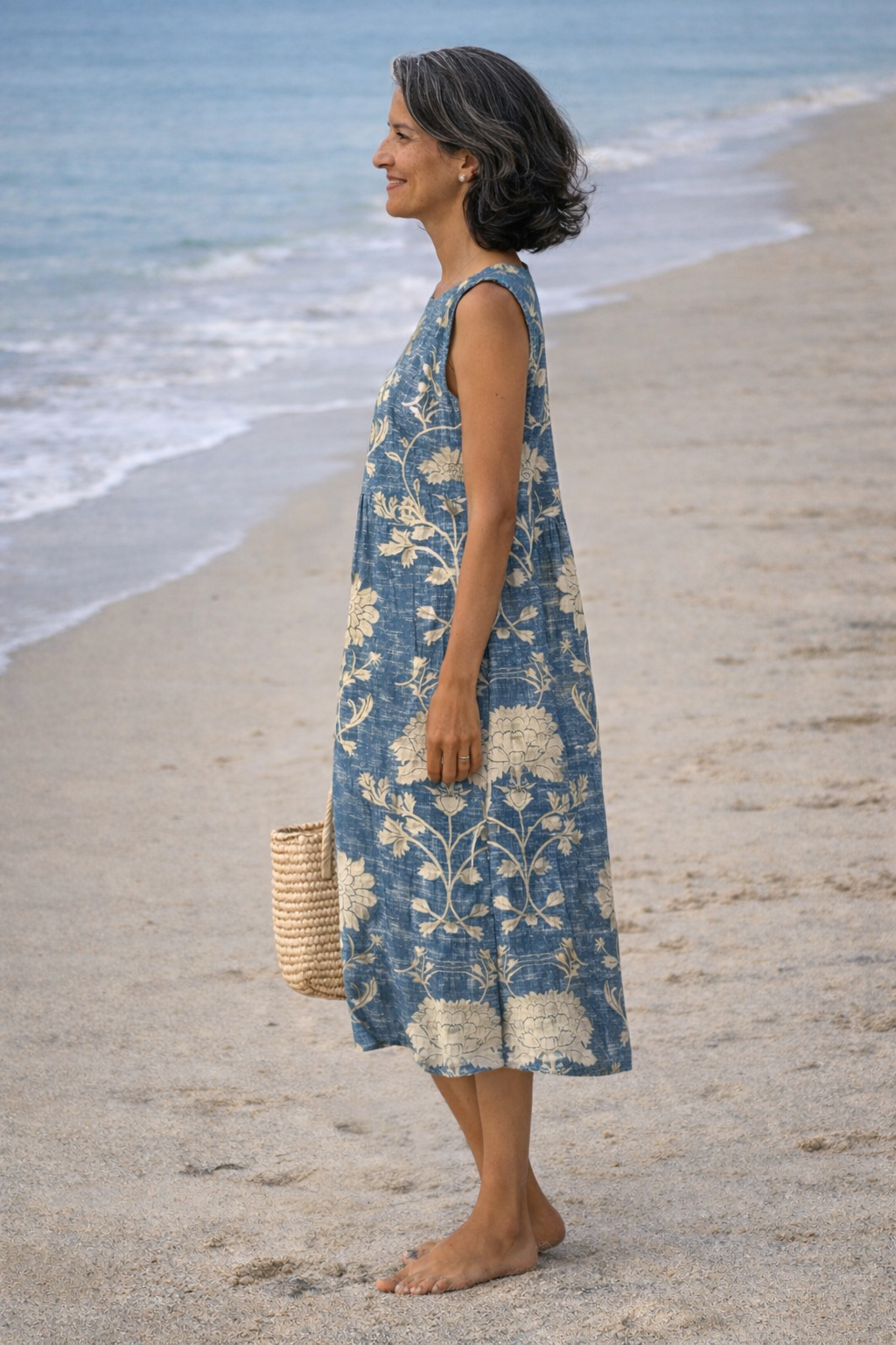 Women's Midi Sundress | Sleeveless Draped Chambray