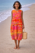 Women's Midi Sundress | Sleeveless Draped Sunset
