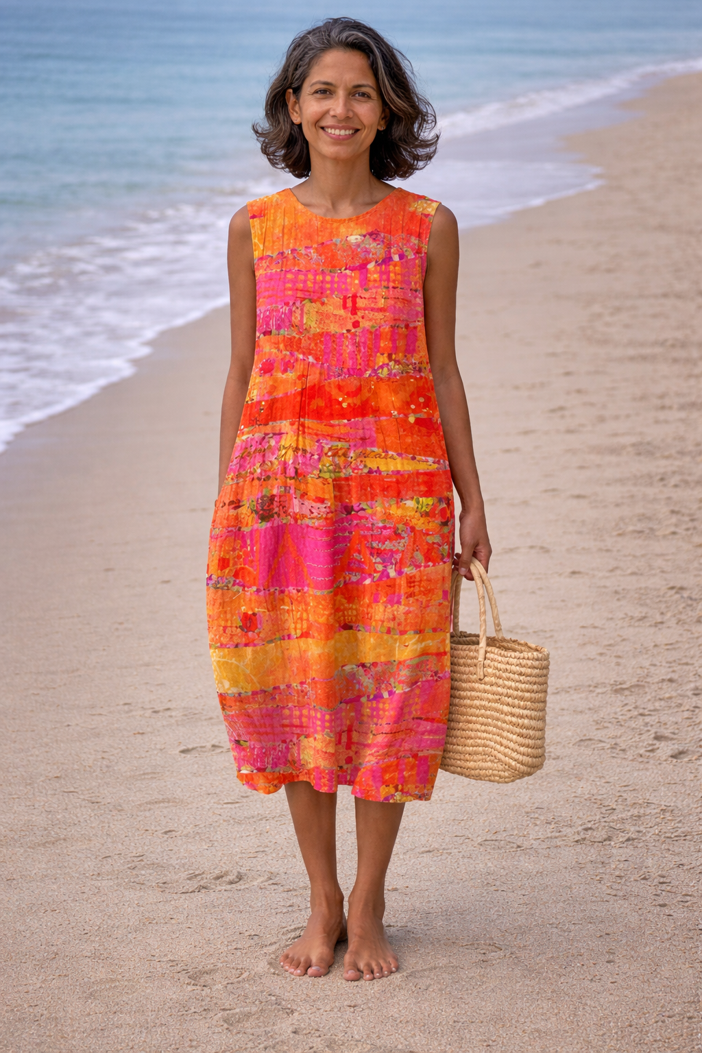 Women's Midi Sundress | Sleeveless Draped Sunset