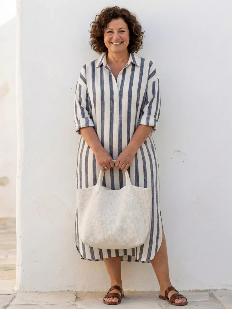 Women's Midi Sundress | Striped Long-Sleeve