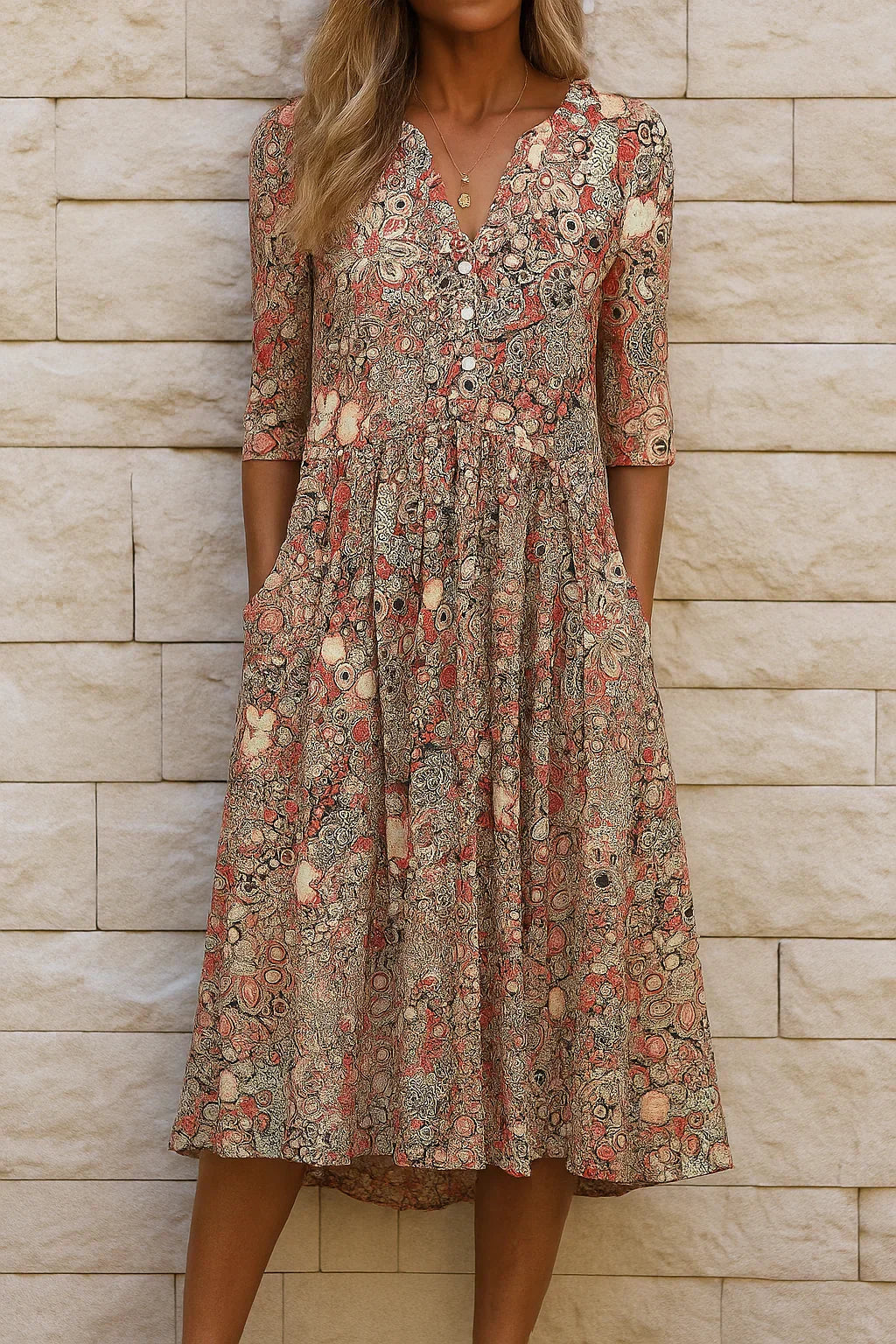 Women's Midi Sundress | V-Neck Draped