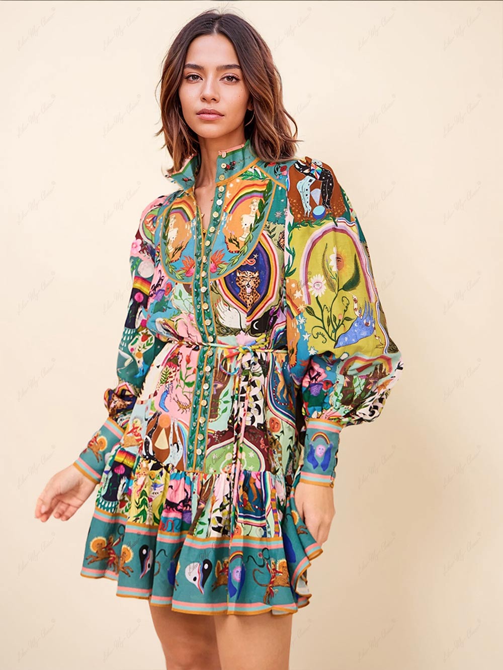 Women's Mini Dress | Long-Sleeve Garden-Party