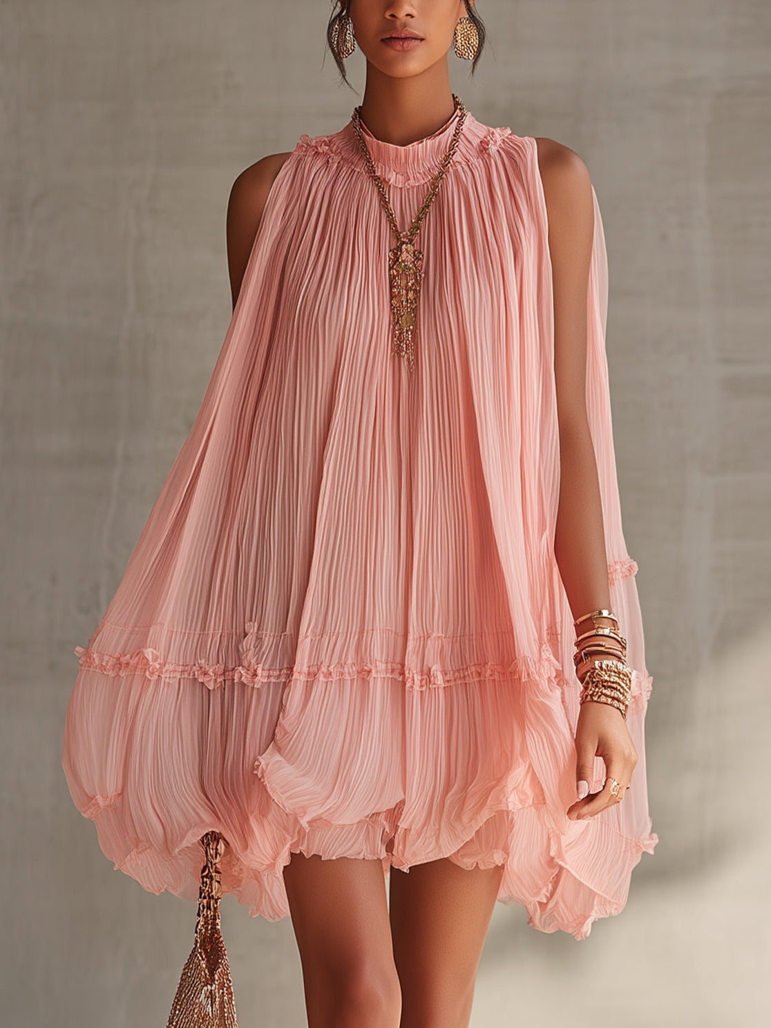 Women's Mini Dress | Tiered Halter Ruffled