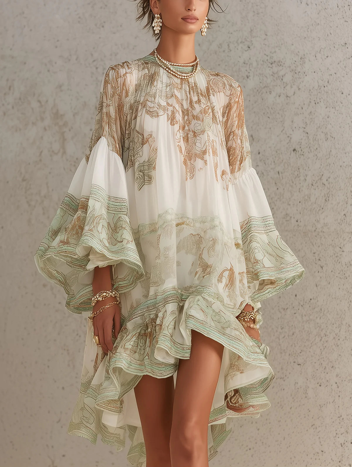 Women's Mini Dress | Tiered Printed Ruffled