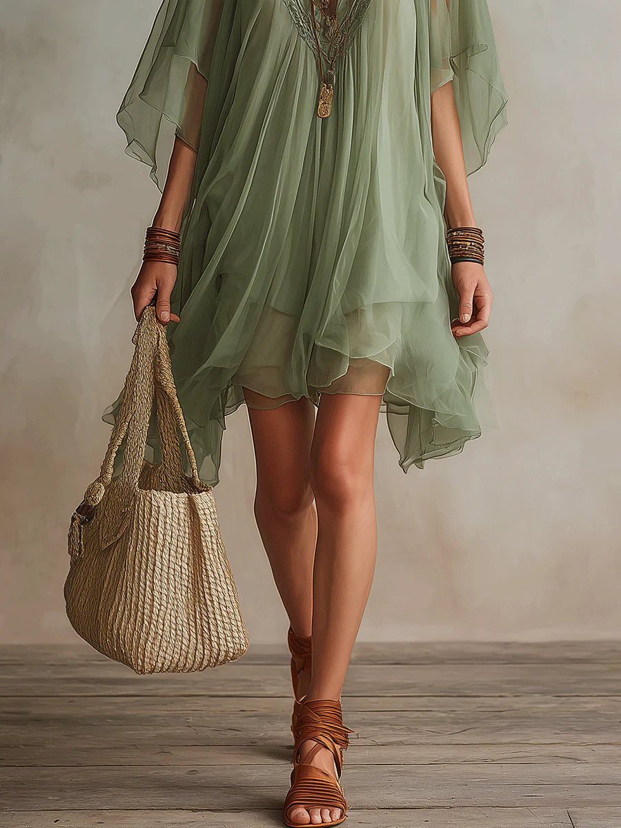 Women's Mini Dress | Tiered V-Neck Flowy