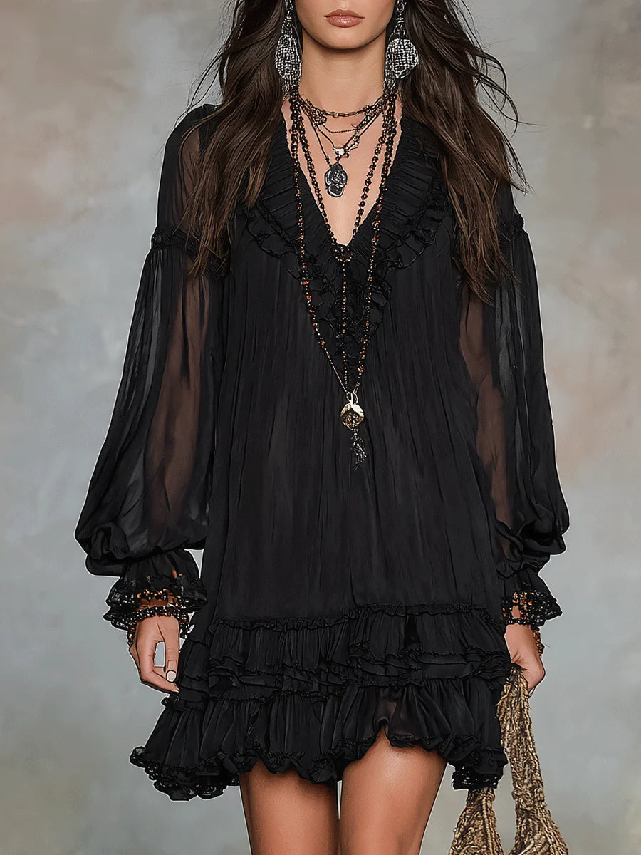 Women's Mini Dress | Tiered V-Neck Ruffled