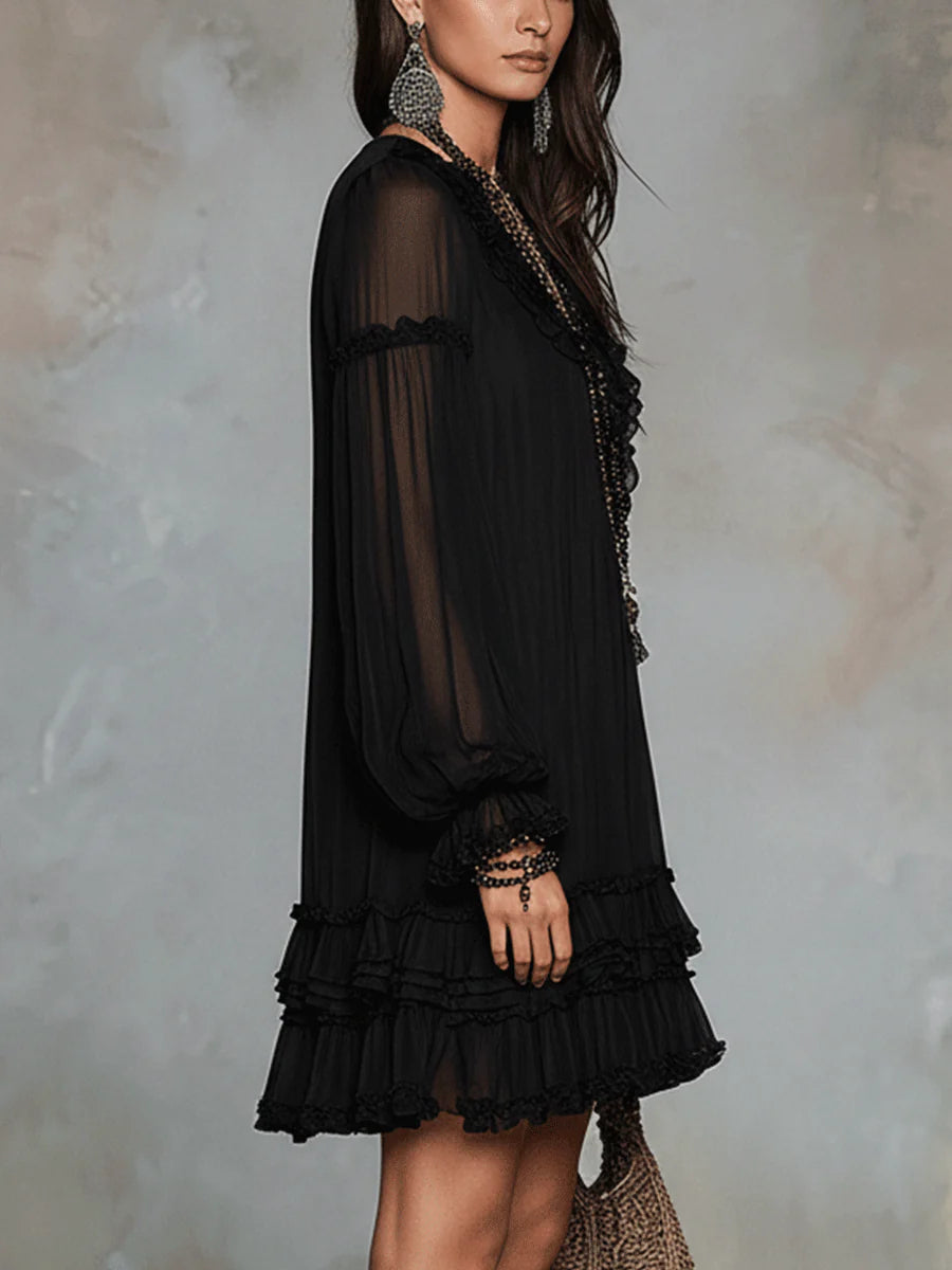 Women's Mini Dress | Tiered V-Neck Ruffled