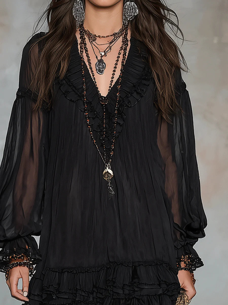 Women's Mini Dress | Tiered V-Neck Ruffled