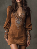 Women's Mini Sundress | Purple Embroidered