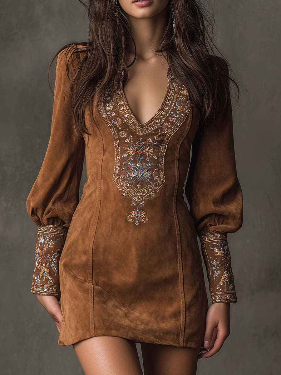 Women's Mini Sundress | Purple Embroidered