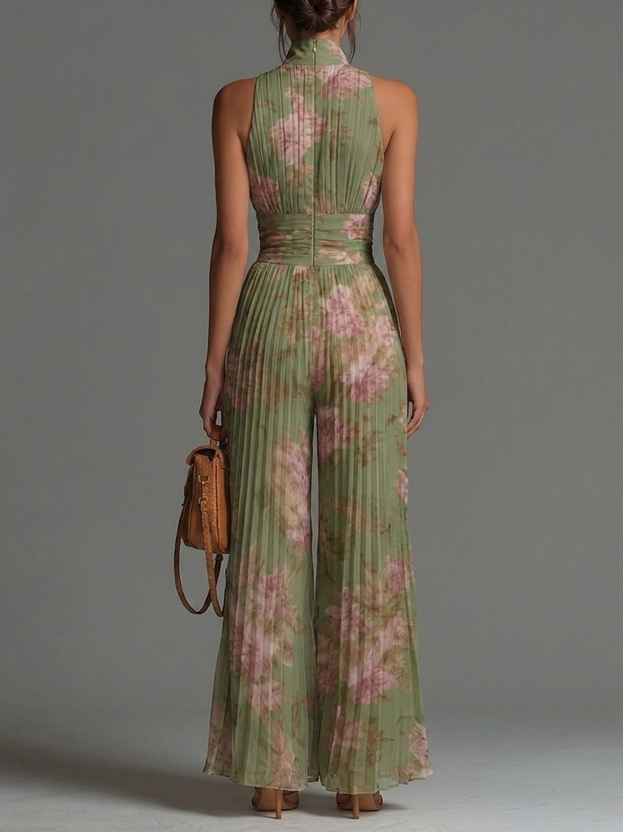 Women's Sleeveless Jumpsuit | Floral V-Neck