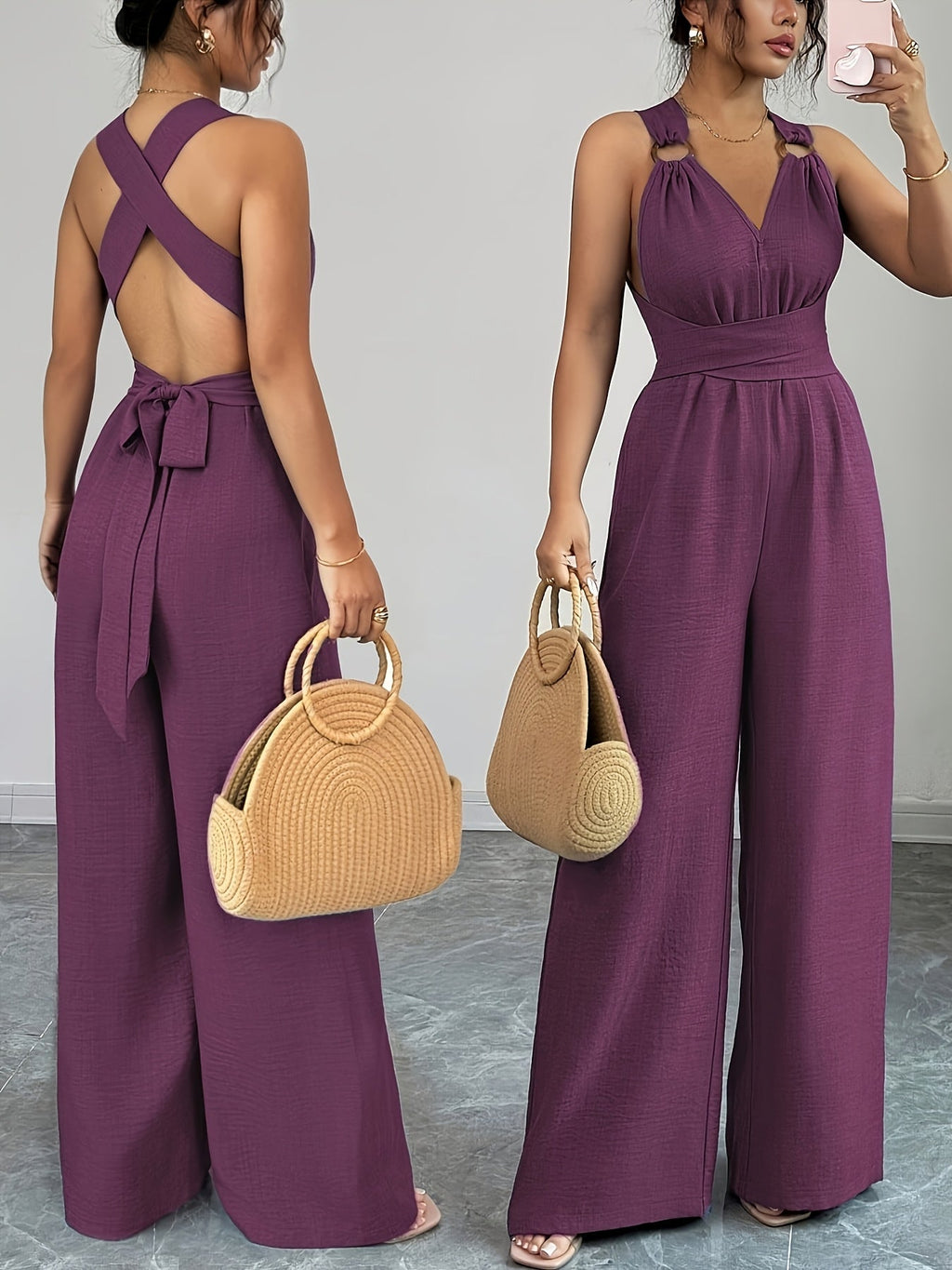 Women's Sleeveless Jumpsuit | V-Neck Draped