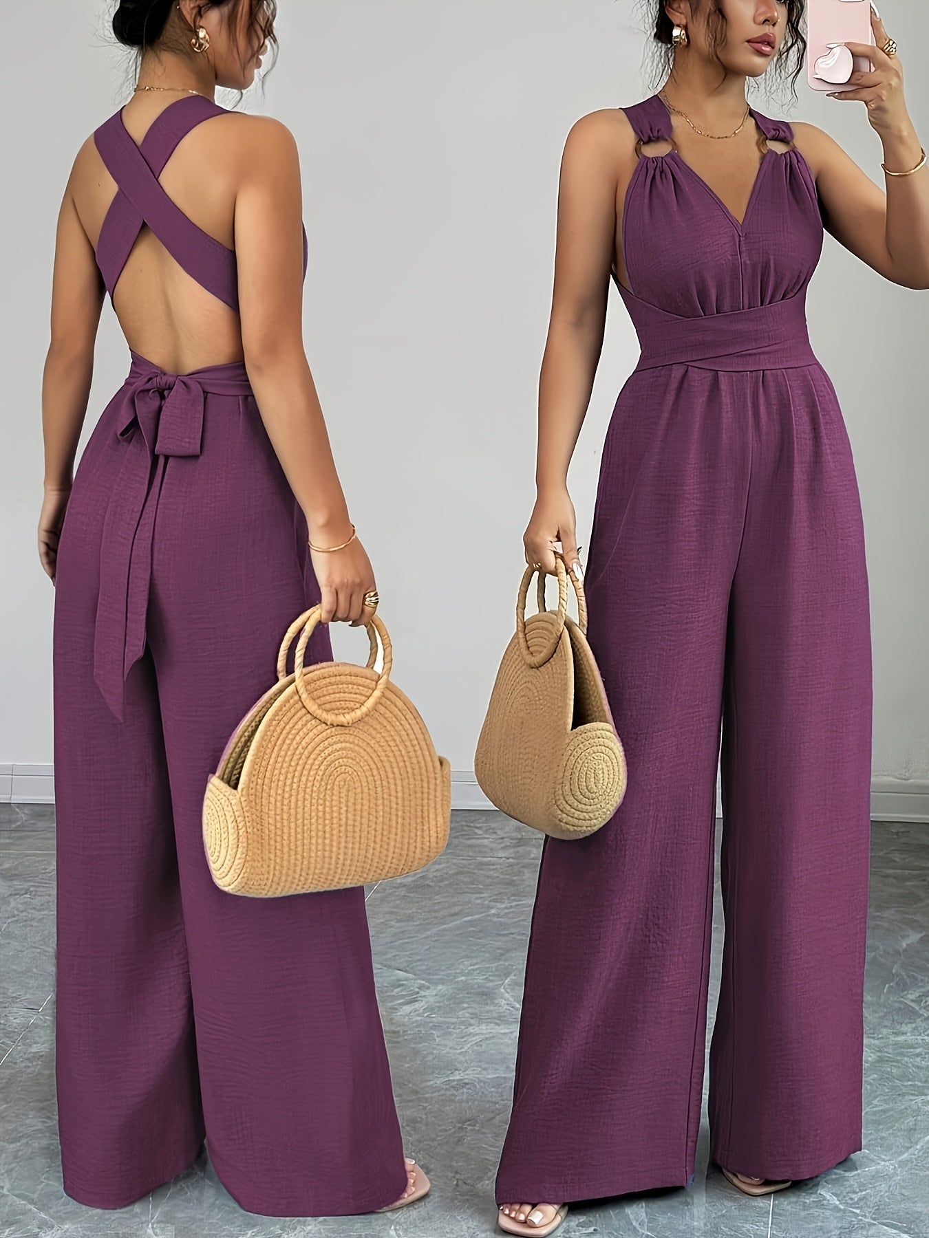 Women's Sleeveless Jumpsuit | V-Neck Draped