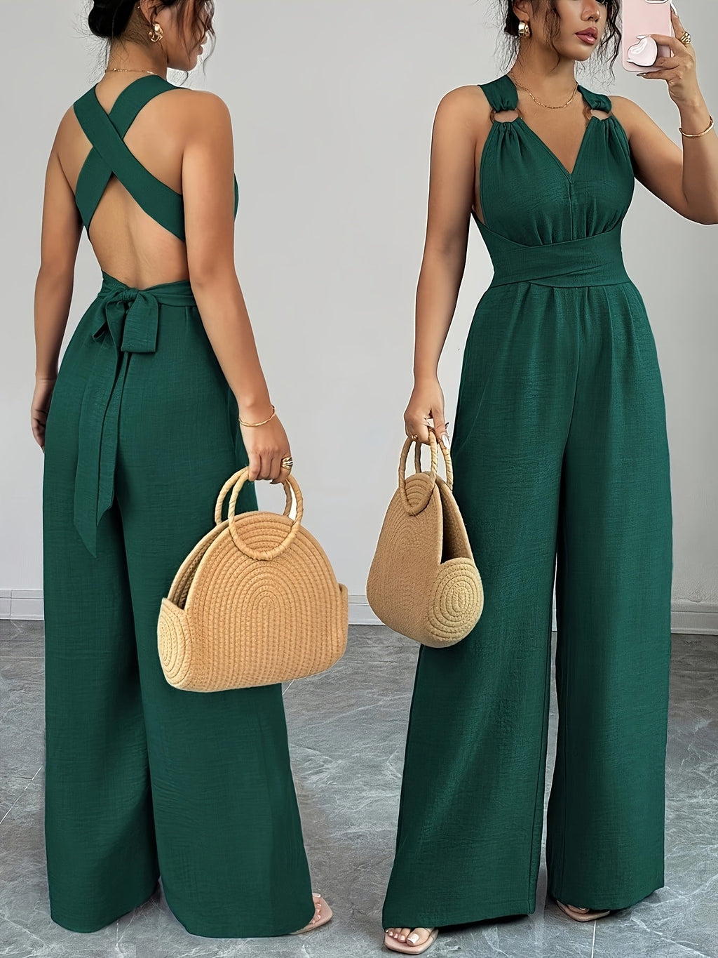 Women's Sleeveless Jumpsuit | V-Neck Draped