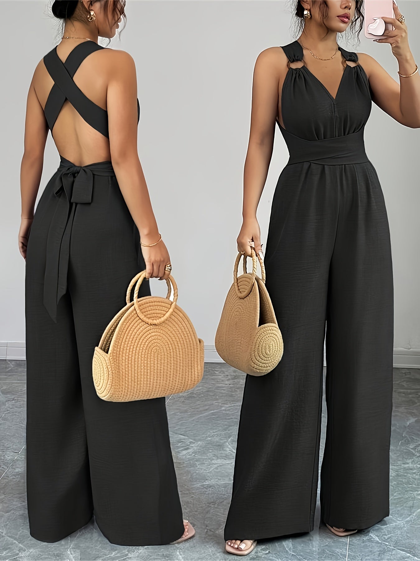 Women's Sleeveless Jumpsuit | V-Neck Draped