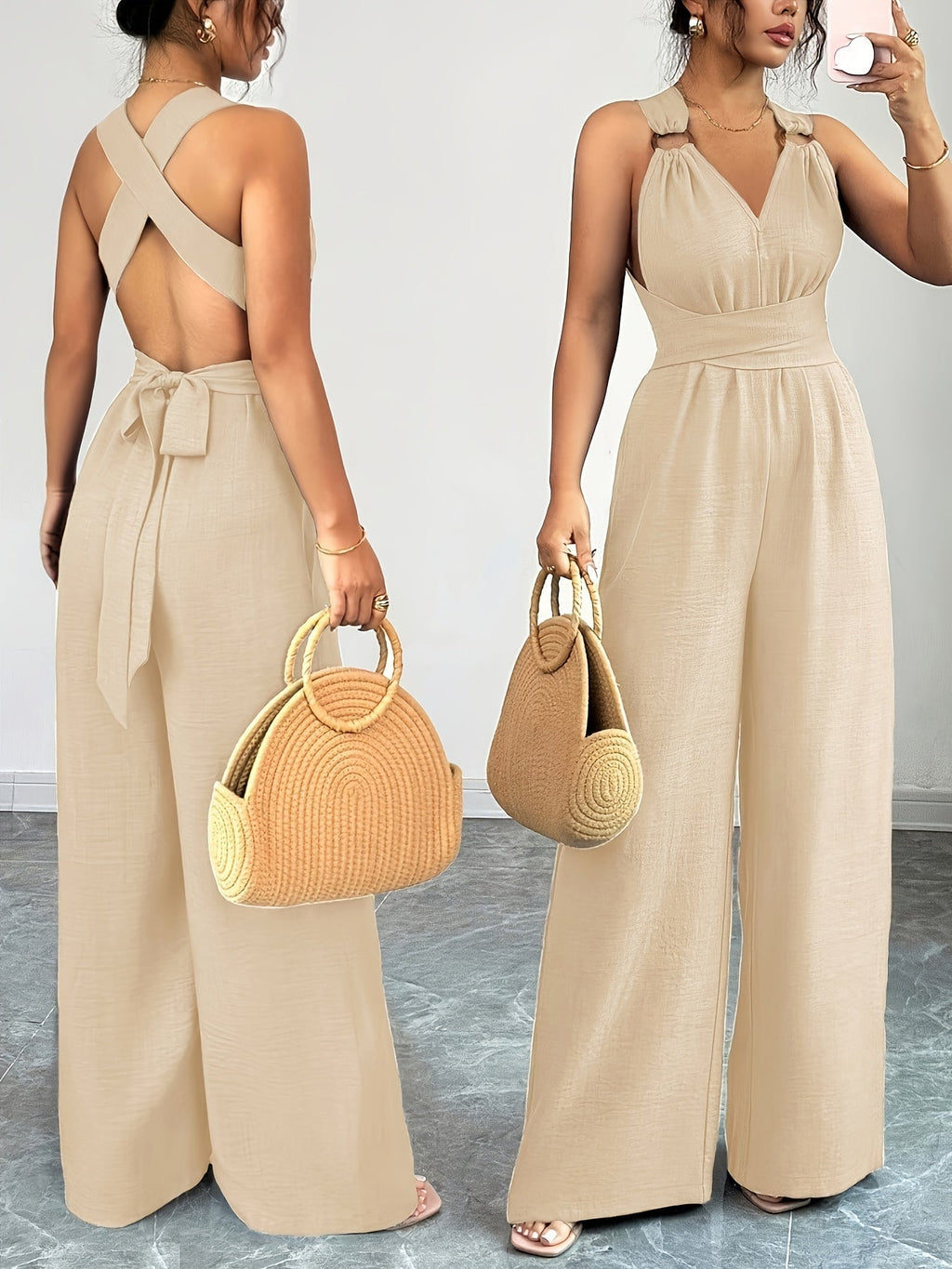 Women's Sleeveless Jumpsuit | V-Neck Draped