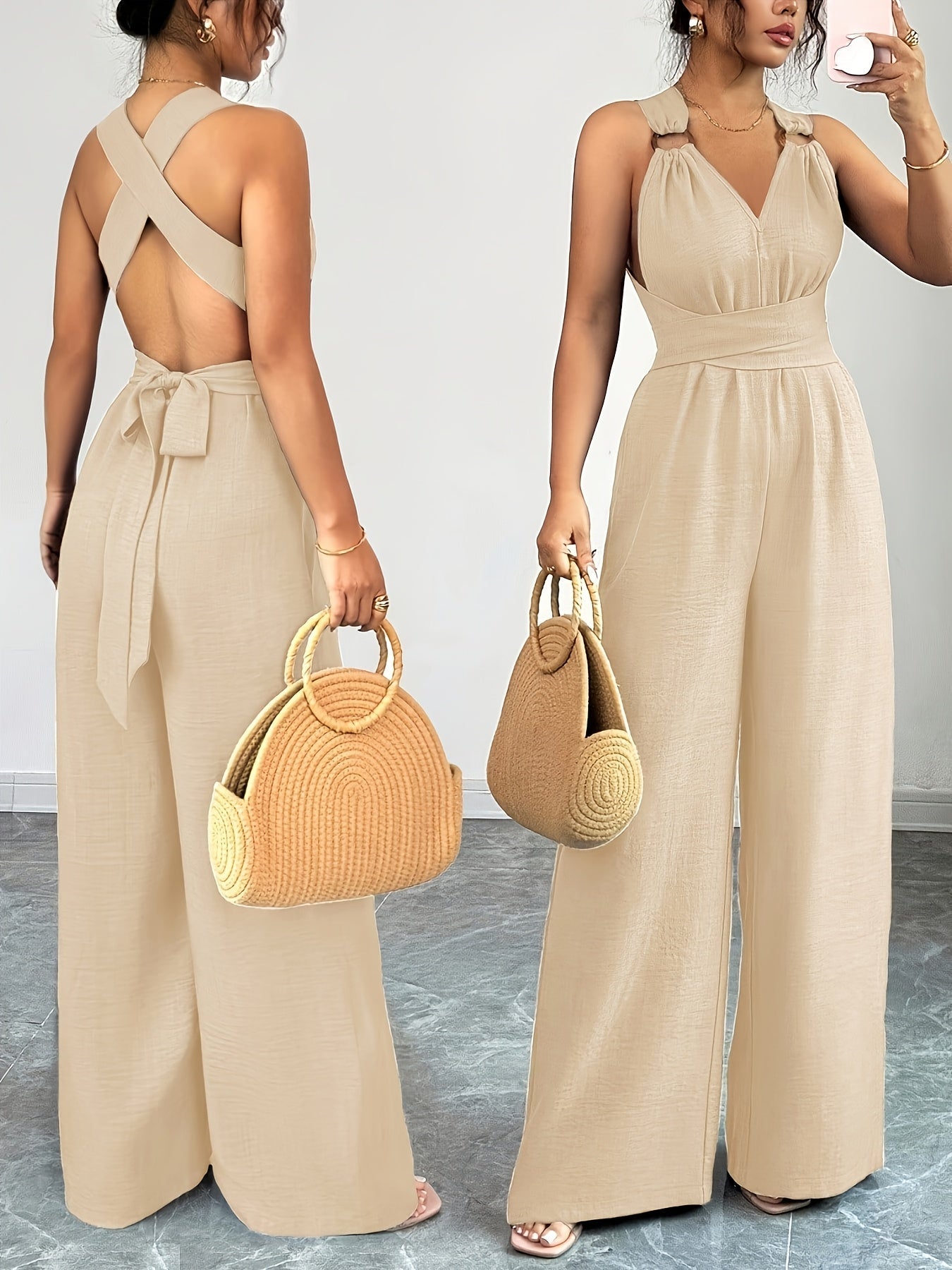 Women's Sleeveless Jumpsuit | V-Neck Draped