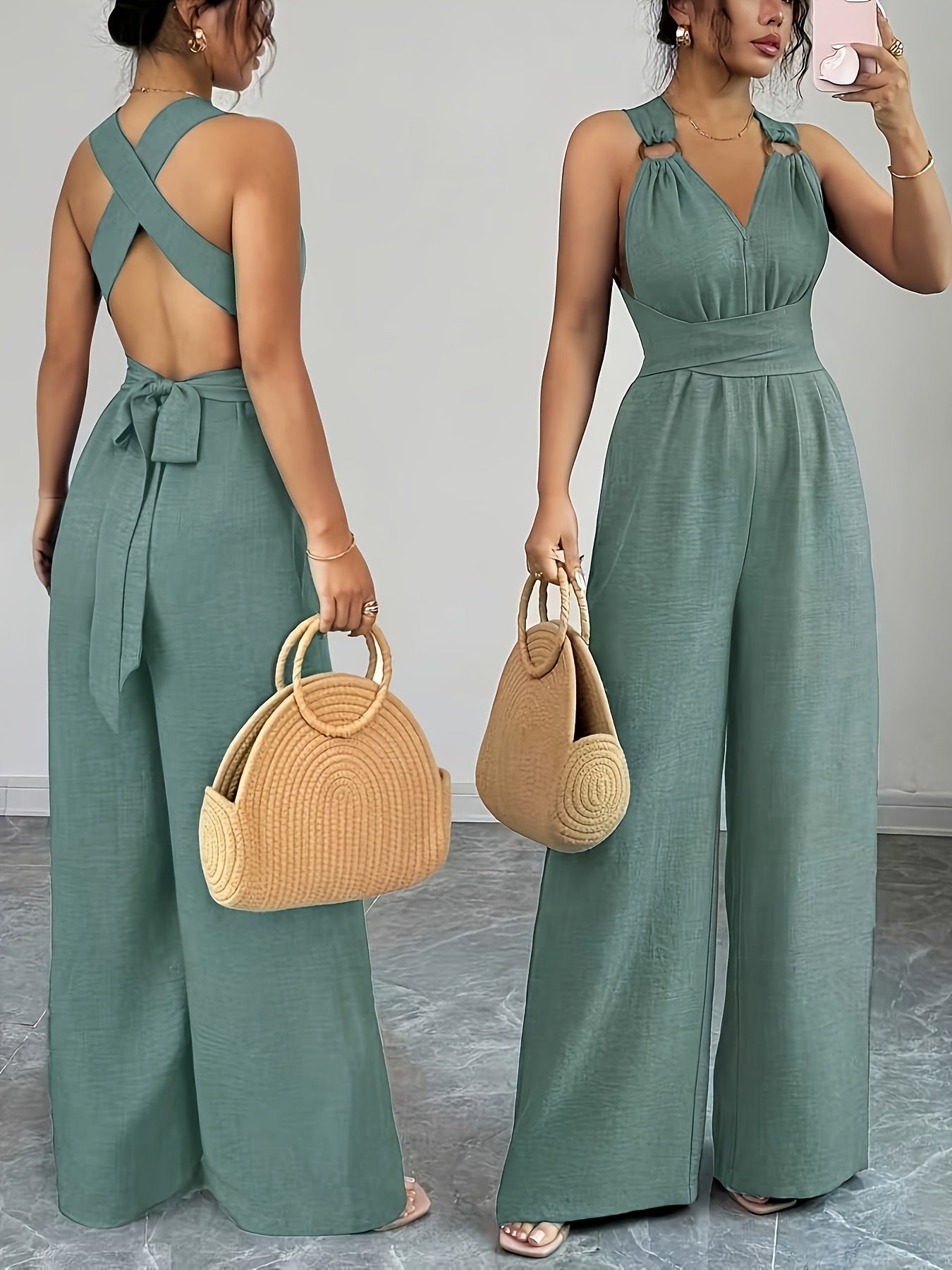Women's Sleeveless Jumpsuit | V-Neck Draped