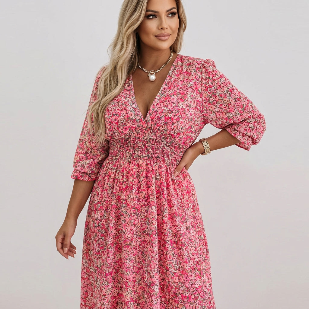 Women's Summer Dress | Floral Puff-Sleeve Casual