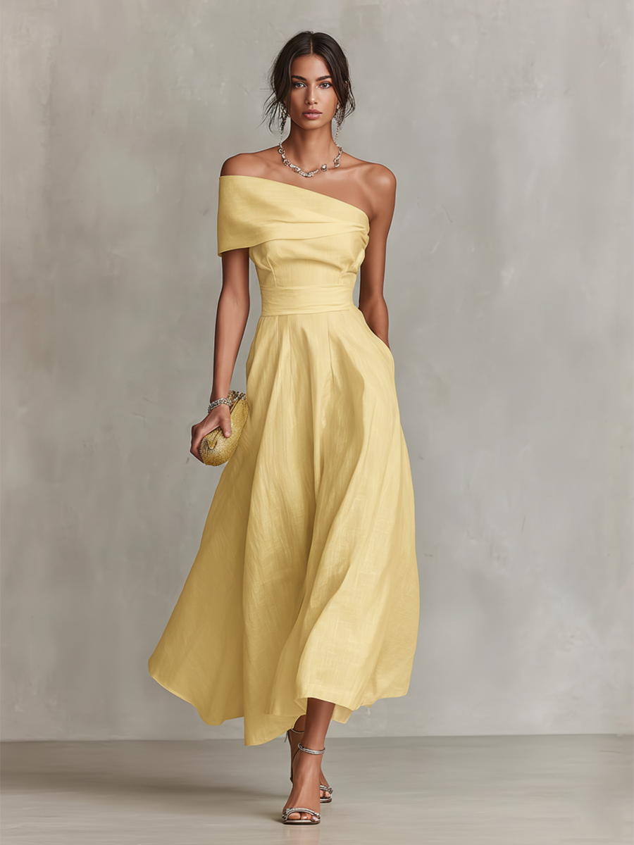 Women's Summer Dress | Linen-Blend One-Shoulder Casual