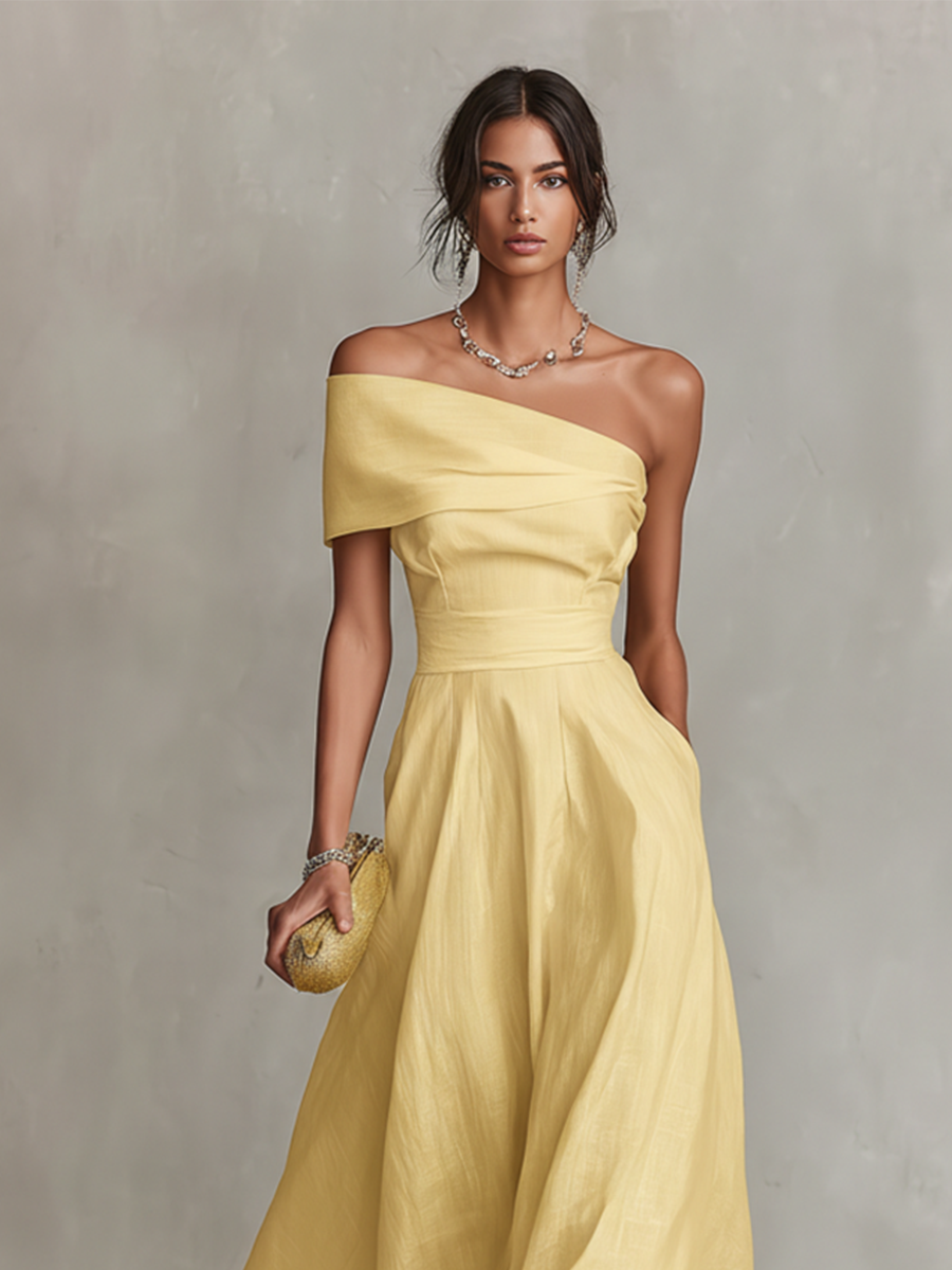 Women's Summer Dress | Linen-Blend One-Shoulder Casual