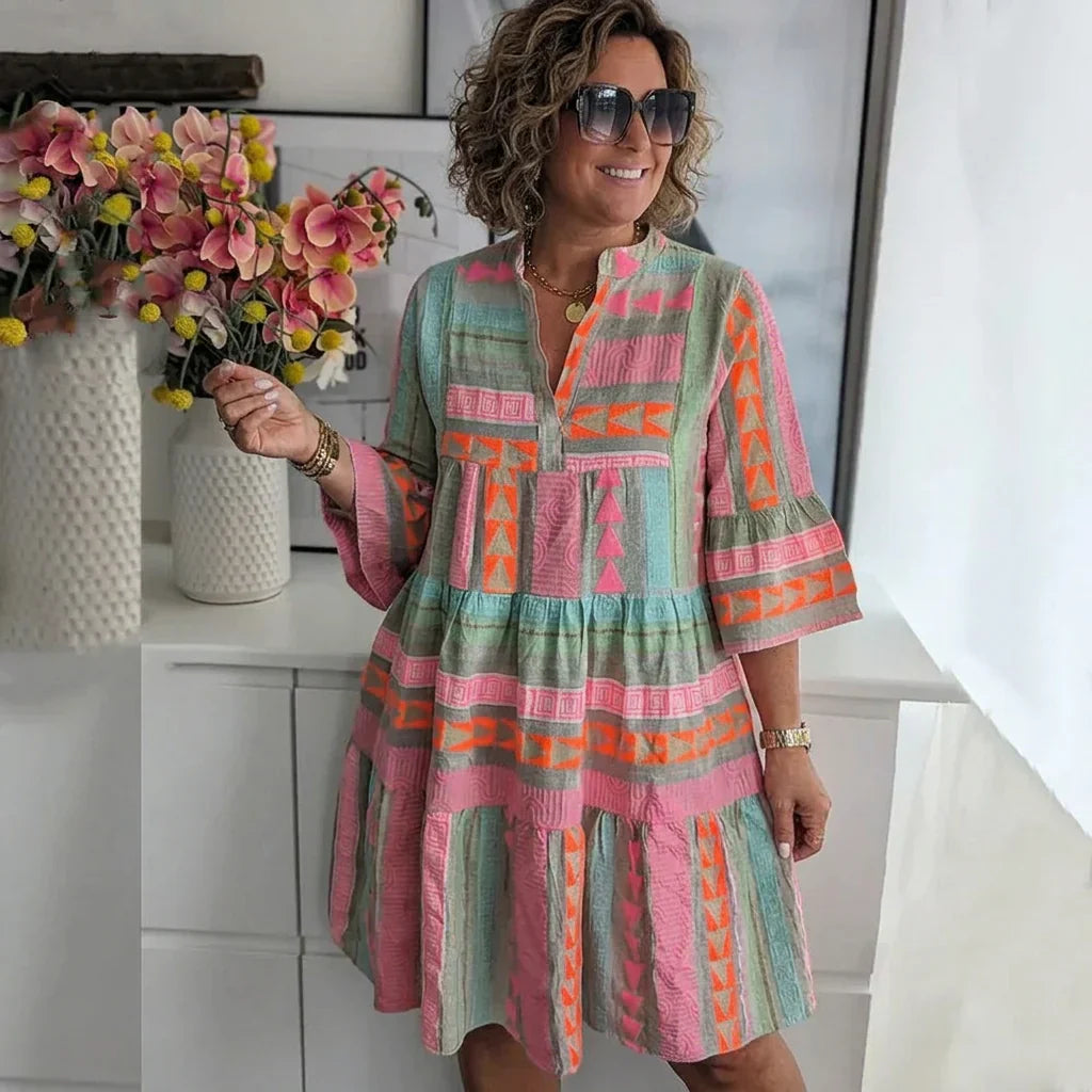 Women's Summer Dress | Printed V-Neck