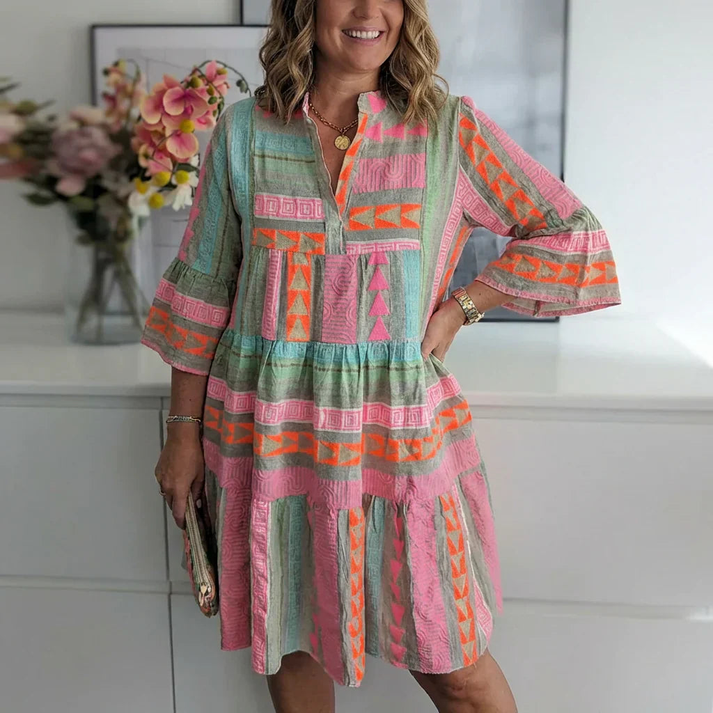 Women's Summer Dress | Printed V-Neck