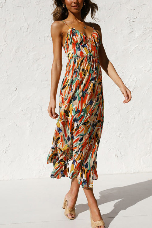 Women's Summer Dress | Printed V-Neck Slingback