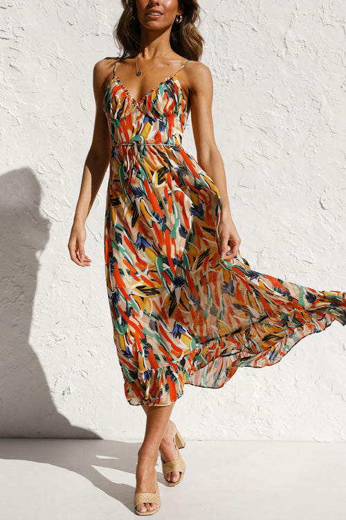 Women's Summer Dress | Printed V-Neck Slingback