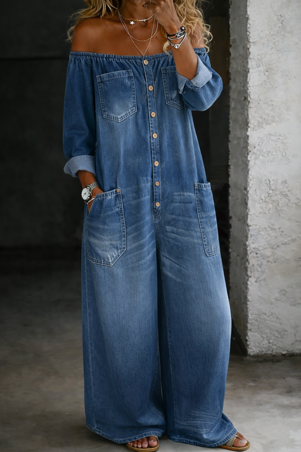 Women's Summer Jumpsuit | Off-Shoulder Long-Sleeve