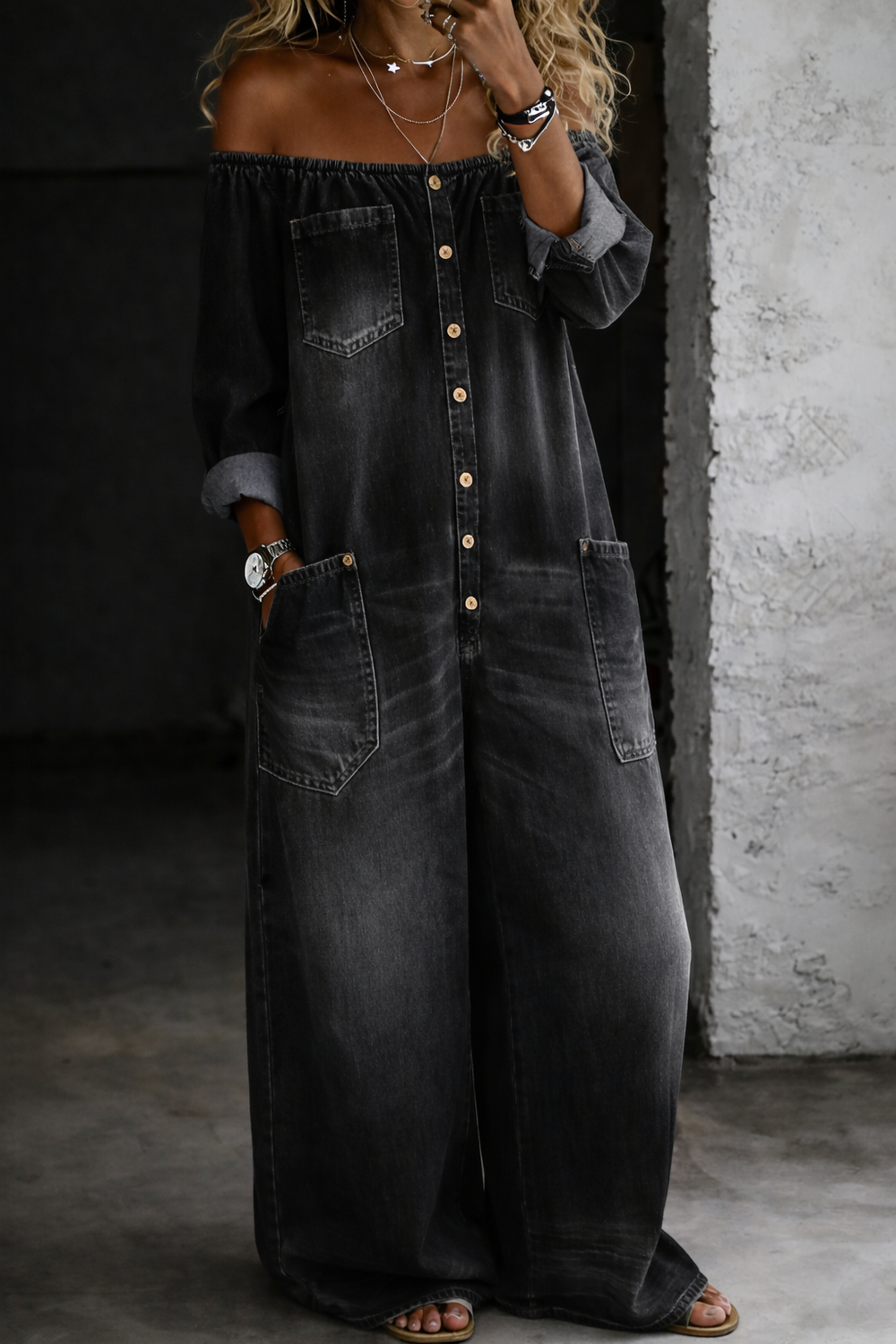 Women's Summer Jumpsuit | Off-Shoulder Long-Sleeve